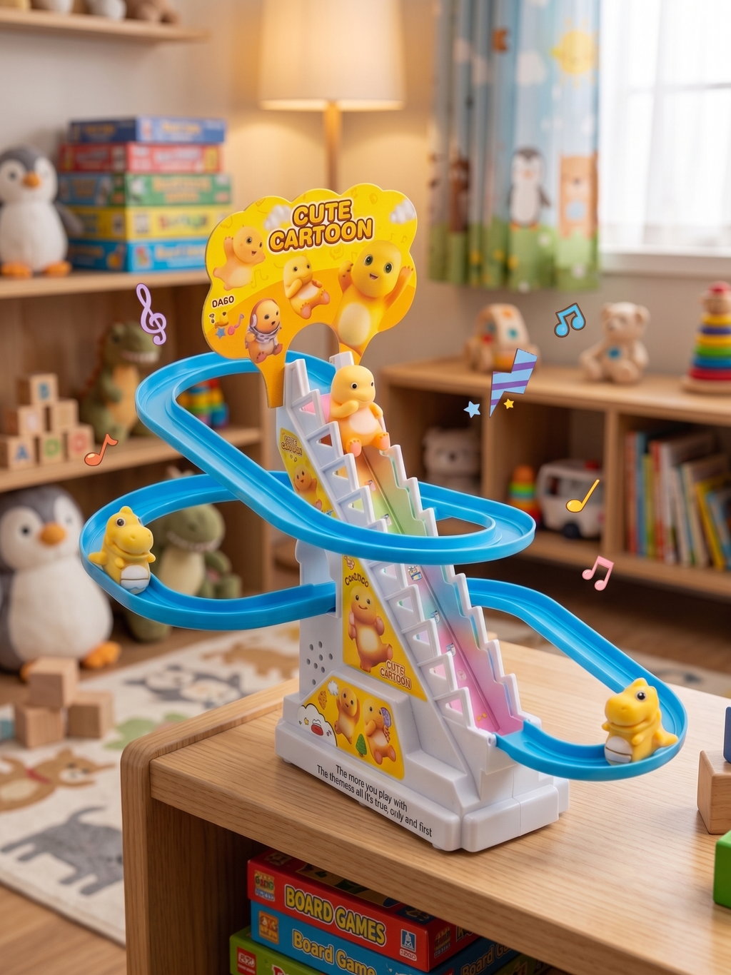 Cute Cartoon slide down a track