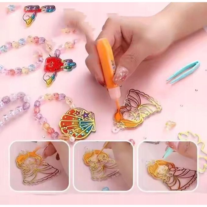 DIY Colored Crystal Glue Painting Keychain Craft Kit.